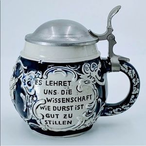 Vintage Lidded German Beer Stein Raised Cobalt